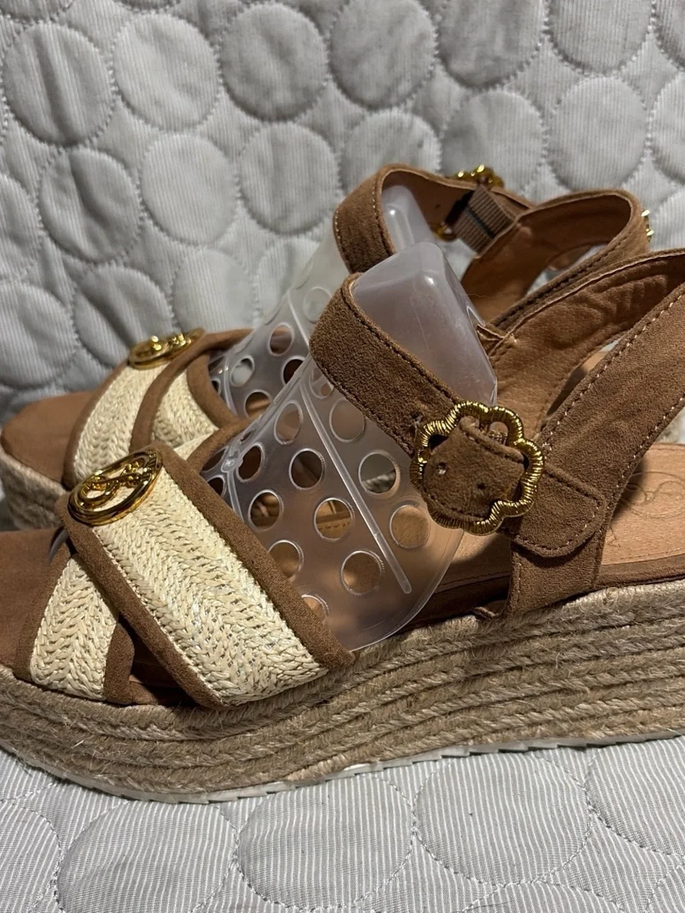 Sam & Libby Brown and Cream Espadrille Platform Wedges